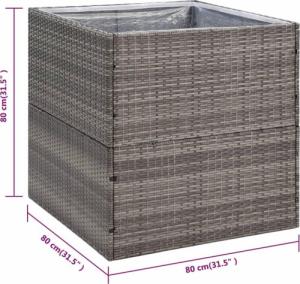 vidaXL Donica ogrodowa, szara, 80x80x80 cm, rattan PE 6
