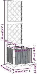 vidaXL Donica ogrodowa z kratką, ciemnoszara, 40x40x136 cm, PP 8