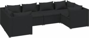 vidaXL 6-cz. zestaw wypoczynkowy do ogrodu, poduszki, czarny rattan PE 2