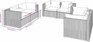 vidaXL 7-cz. zestaw wypoczynkowy do ogrodu, poduszki, czarny rattan PE 5