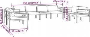 vidaXL 8-cz. zestaw mebli ogrodowych, poduszki, aluminium, antracyt 8