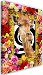 Feeby OBRAZ NA PŁÓTNIE Żyrafa i kolorowe Kwiaty 40x60 1