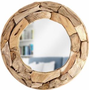Lustro Vilde Lustro okrągłe w naturalnej drewnianej ramie wiszące ścienne łazienkowe do salonu 51 cm 1