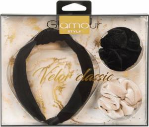 Glamour GLAMOUR_SET Velor Classic opaska do włosów + 2x zawijka 1