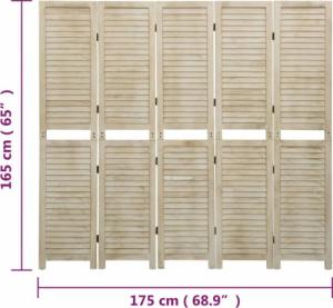 vidaXL Parawan pokojowy, 5-panelowy, 175x165 cm, drewno paulowni 6