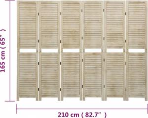 vidaXL Parawan pokojowy, 6-panelowy, 210x165 cm, drewno paulowni 6
