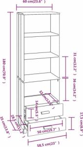 vidaXL Regał, jasnoszary, 60x35x180 cm, drewno sosnowe 8