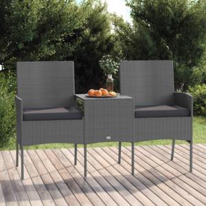 vidaXL 2-osobowa sofa ogrodowa ze stolikiem, polirattan, antracytowa 1