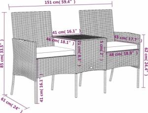 vidaXL 2-osobowa sofa ogrodowa ze stolikiem, polirattan, antracytowa 5