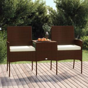 vidaXL 2-osobowa sofa ogrodowa ze stolikiem, rattan PE, brązowa 1