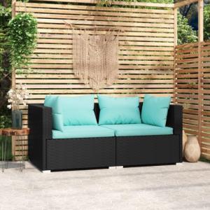 vidaXL 2-osobowa sofa ogrodowa z poduszkami, czarna, polirattan 1