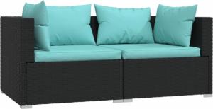vidaXL 2-osobowa sofa ogrodowa z poduszkami, czarna, polirattan 2