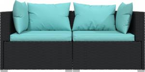 vidaXL 2-osobowa sofa ogrodowa z poduszkami, czarna, polirattan 3