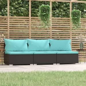 vidaXL 3-osobowa sofa ogrodowa z poduszkami, czarny polirattan 1