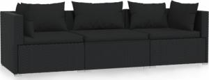 vidaXL 3-osobowa sofa z poduszkami, czarna, polirattan 2