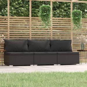 vidaXL 3-osobowa sofa z poduszkami, czarna, polirattan 1