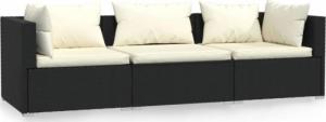 vidaXL 3-osobowa sofa z poduszkami, czarna, polirattanowa 2