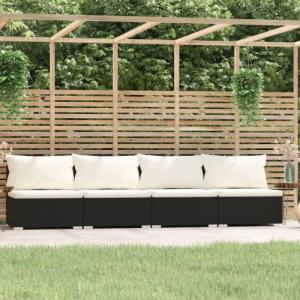 vidaXL 4-osobowa sofa z poduszkami, czarna, polirattan 1