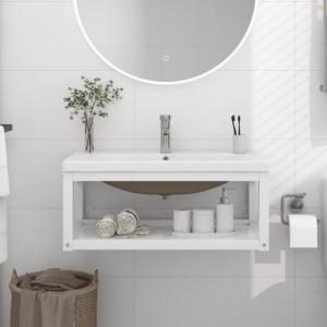vidaXL Stelaż łazienkowy z wbudowaną umywalką, biały, żelazo 1