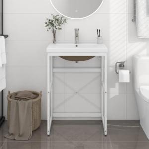 vidaXL Stelaż łazienkowy z wbudowaną umywalką, biały, żelazo 1