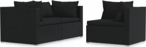 vidaXL 3-cz. zestaw wypoczynkowy do ogrodu, poduszki, czarny rattan PE 2