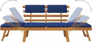 vidaXL Ławka ogrodowa z poduszkami, 2-w-1, 190 cm, drewno akacjowe 5