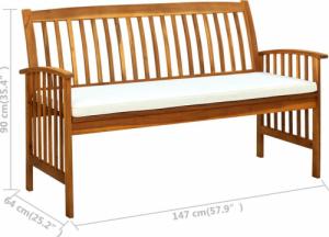 vidaXL Ławka ogrodowa z poduszką, 147 cm, lite drewno akacjowe 8