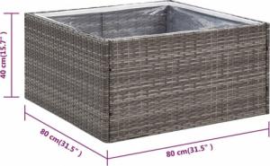 vidaXL Donica ogrodowa, szara, 80x80x40 cm, rattan PE 6