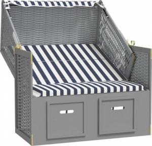 vidaXL Kosz plażowy z zadaszeniem, rattan PE i drewno, biało-niebieski 3