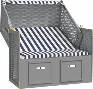 vidaXL Kosz plażowy z zadaszeniem, rattan PE i drewno, biało-niebieski 4