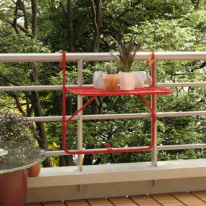 vidaXL Stolik balkonowy, czerwony, 60x40 cm, stalowy 1