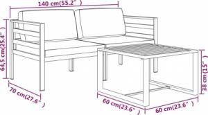 vidaXL 3-cz. zestaw mebli ogrodowych, poduszki, aluminium, antracyt 7