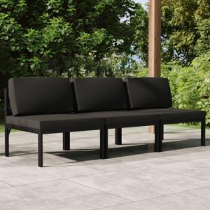 vidaXL 3-os. sofa ogrodowa z poduszkami, aluminium, antracytowa 1