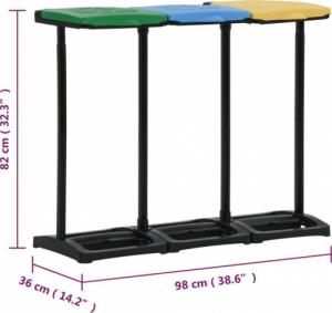 vidaXL Stojak na worki na śmieci z pokrywami, 240-330 L, kolory, PP 8