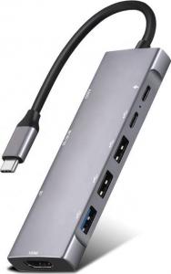 Stacja/replikator Tradebit HUB USB-C HDMI 4k 3x USB 3.0 Micro SD Power Delivery 1
