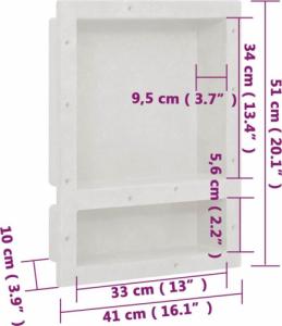 vidaXL Wnęka prysznicowa z 2 półkami, biała matowa, 41x51x10 cm 7