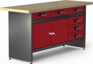 DRABEST Stół warsztatowy metalowy z szufladami i drewnianym blatem K6 1