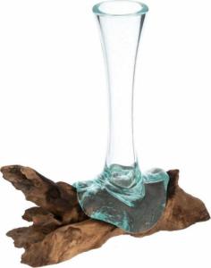 Nexos Wazon ze szkła dmuchanego na drewnie tekowym, 25 cm 1