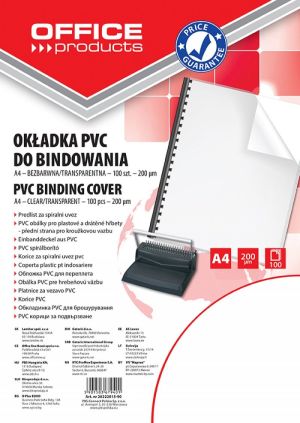 Office Products OKŁADKI DO BINDOWANIA OFFICE PRODUCTS, PVC, A4, 200MIKR., 100SZT., TRANSPARENTNE 20222015-90 1
