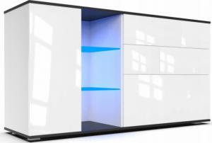 AMD Meble Komoda MAJA 1D LED nowoczesna, biała czarna POŁYSK 1