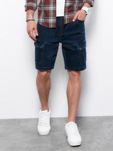 Ombre Krótkie spodenki męskie jeansowe - ciemny jeans W362 L 1