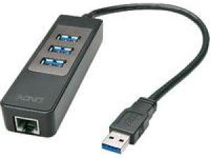 HUB USB Lindy 1x RJ-45  + 3x USB-A 3.0 (43176) 1