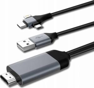 Kabel USB Pawonik USB-A - USB-C + micro-B + Lightning 2 m Czarny 2