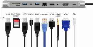 Stacja/replikator Pawonik ADAPTER HUB USB-C HDMI VGA SD 3xUSB MACBOOK 11w1 8