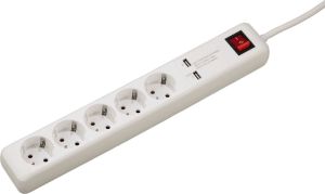 Listwa zasilająca Hama Socket Line zwykła 5 gniazd 1.5m 2xUSB biały (137201) 1