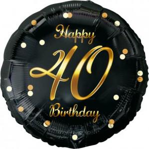 GoDan Balon foliowy Happy 40 Birthday czarno-złoty 45cm 1