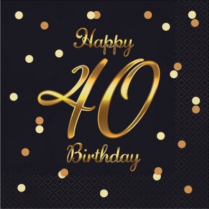 GoDan Serwetki B&C Happy 40 Birthday czarne 20szt 1