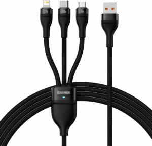 Kabel USB Baseus USB-A - USB-C + microUSB + Lightning 1.2 m Czarny (CASS030001) 1