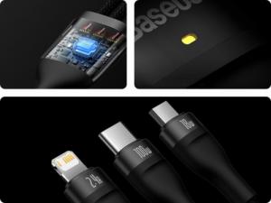 Kabel USB Baseus USB-A - USB-C + microUSB + Lightning 1.2 m Czarny (CASS030001) 5