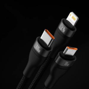 Kabel USB Baseus USB-A - USB-C + microUSB + Lightning 1.2 m Czarny (CASS030001) 8